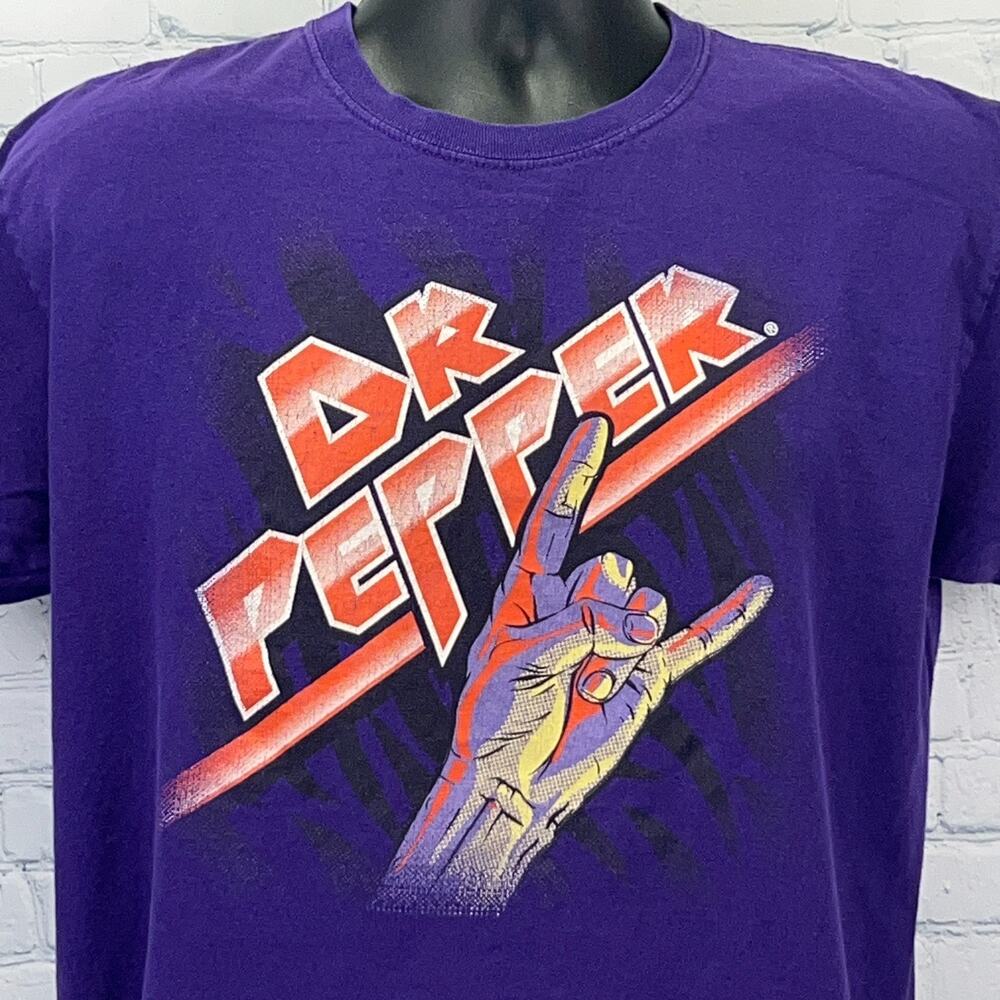 Dr Pepper Rock On Devil Horns T Shirt Heavy Metal Soda Cola Pop Purple L Large